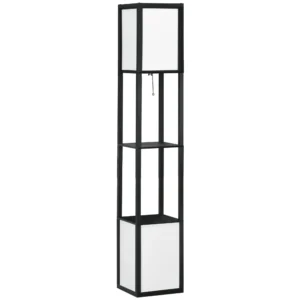 HOMCOM Modern Floor Lamp with Shelves & Dual Ambient Lighting Tall Black