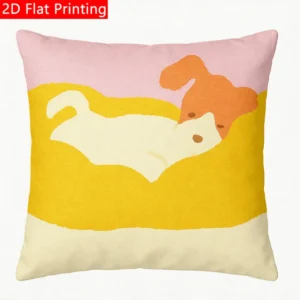 1pc Retro Cushion Cover with Cute Puppy Print - Soft Pink & Yellow Suitable for Sofa Bed Decor, Machine Washable Polyester Pillow Case Cover Only (No Inserts), Gift for Room, Decorations, 2D Flat